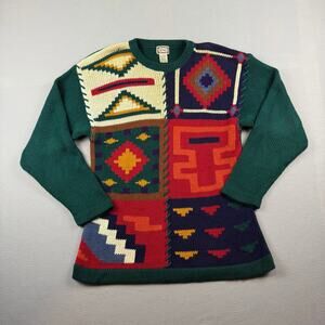 62 East Patchwork Knit Sweater Aztec Boho Medium Vintage